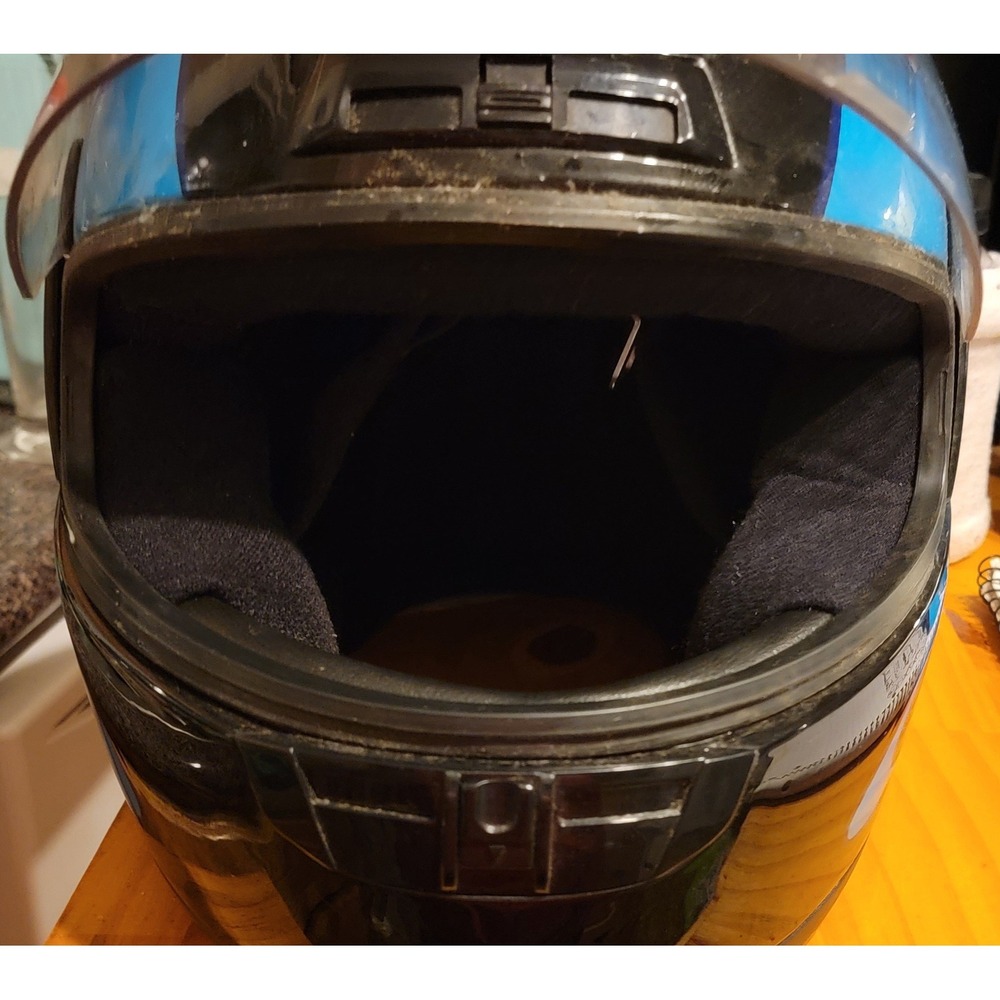 HJC Full Face Motorcycle Helmet Black Blue Flame Graphic Snell M90 DOT Size XL - Picture 2 of 13